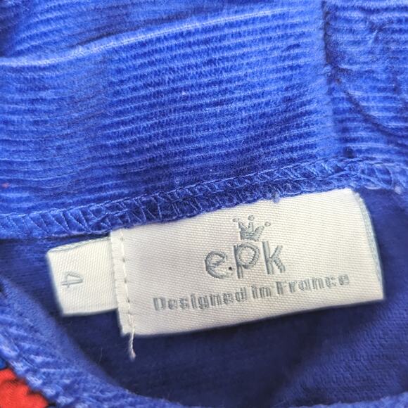 EPK Dress Girls Size 4 Blue Red Corduroy Pleated - Picture 4 of 5